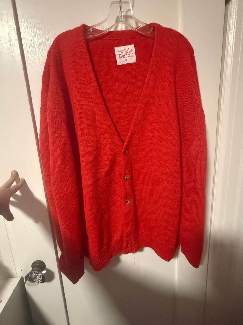 Tuesday Of California Red Wool Grandpa Cardigan Sweater 4XL